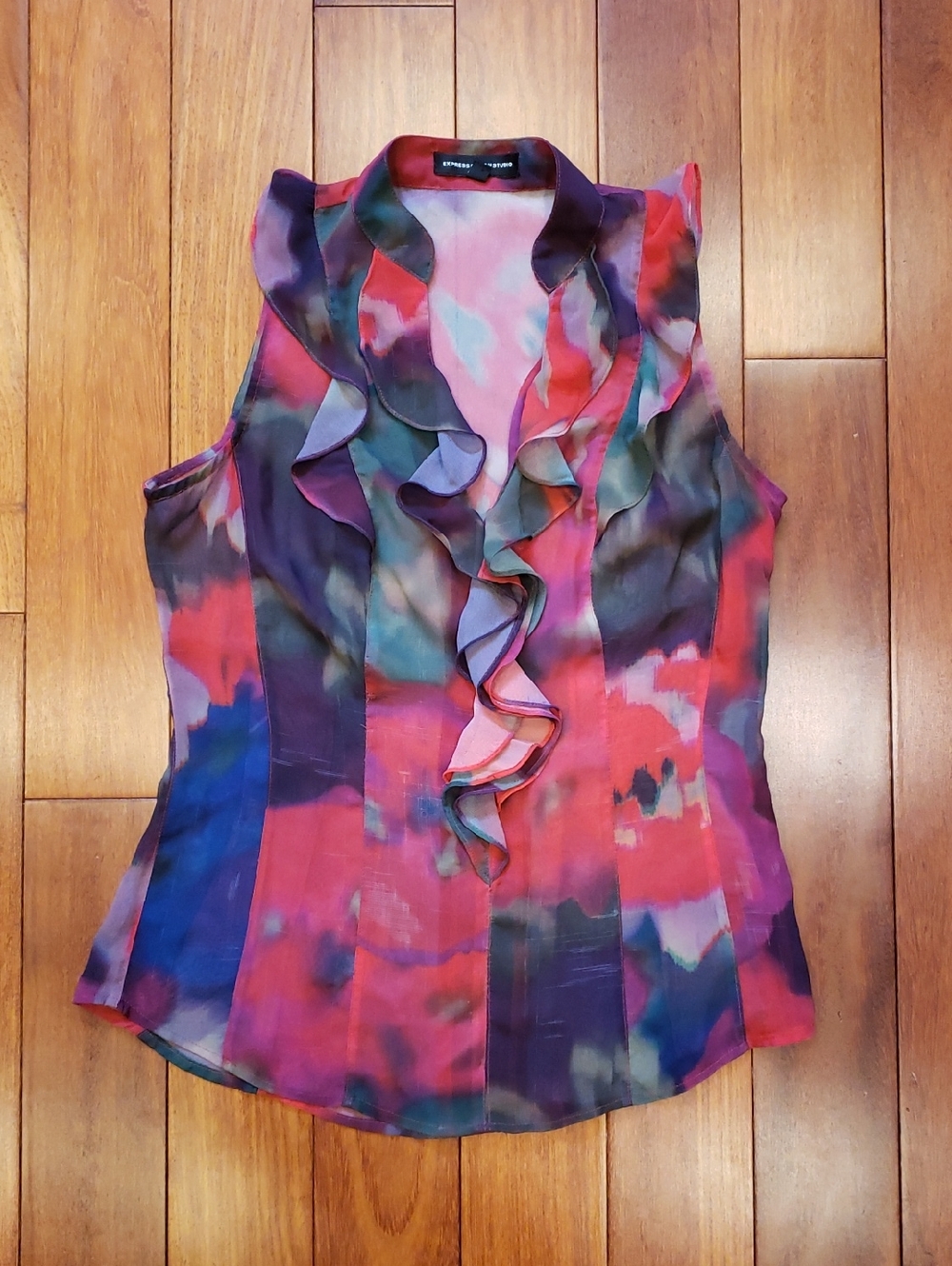 Sheer Extra Small Sleeveless Ruffle Detail Blouse